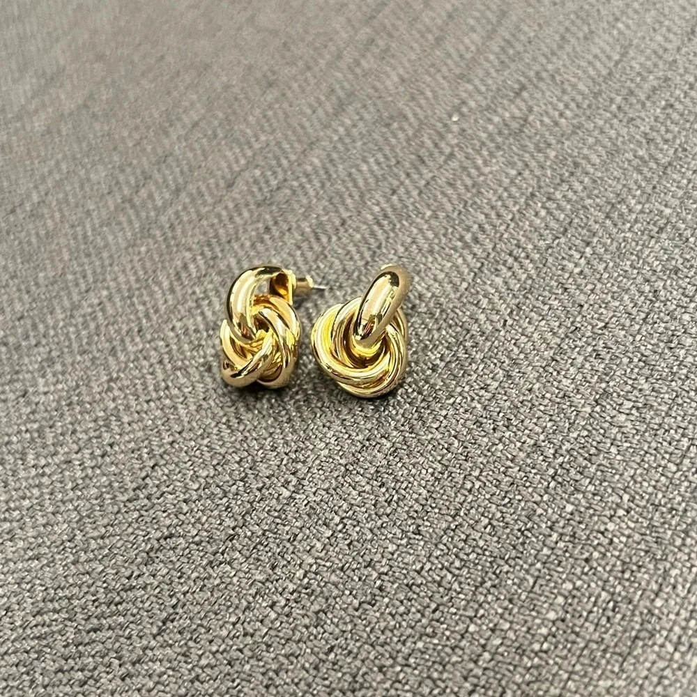 Gold Knot Earrings Drop Women Jewelry Twisted Stud Link